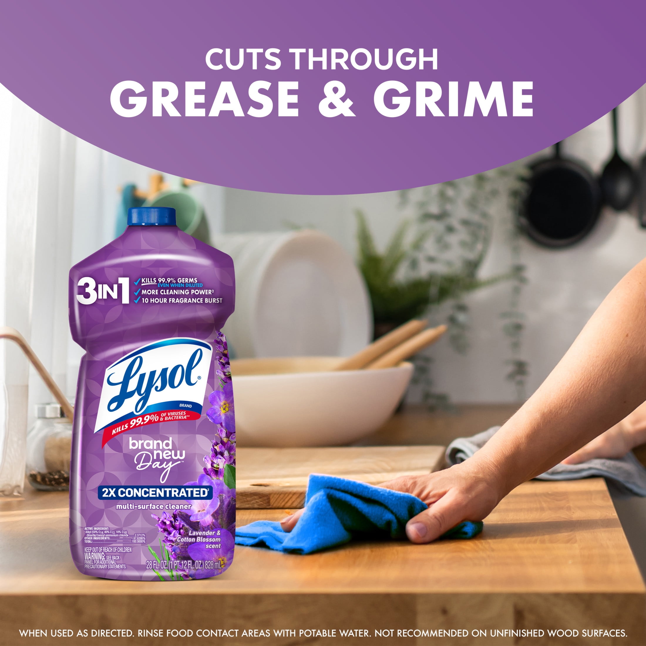 Lysol All Purpose Cleaner, 2X Concentrated Multi-Surface Disinfectant Floor Cleaner for Mopping Solution, for Bathroom & Kitchen, Lavender & Cotton Blossom, 28 fl oz