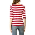 thumbnail image 3 of INSPIRE CHIC Hauts pour Femmes Non Doublés Col Rond Manches au Coude Coupe Ajustée T-Shirt Décontracté TP Rouge Blanc, 3 of 8