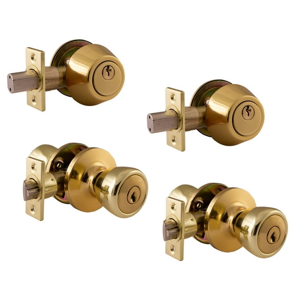 Design House Gateway Terrace Double Entry with Deadbolts Combo, Polished Brass