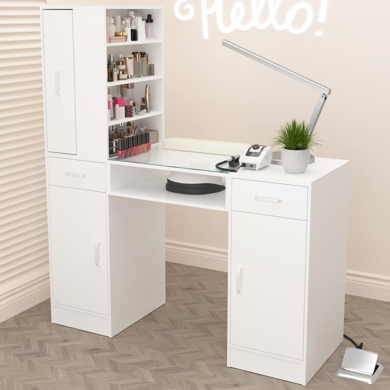 NAIYUFA 47 in Manicure Table with Glass Top, Power Outlets