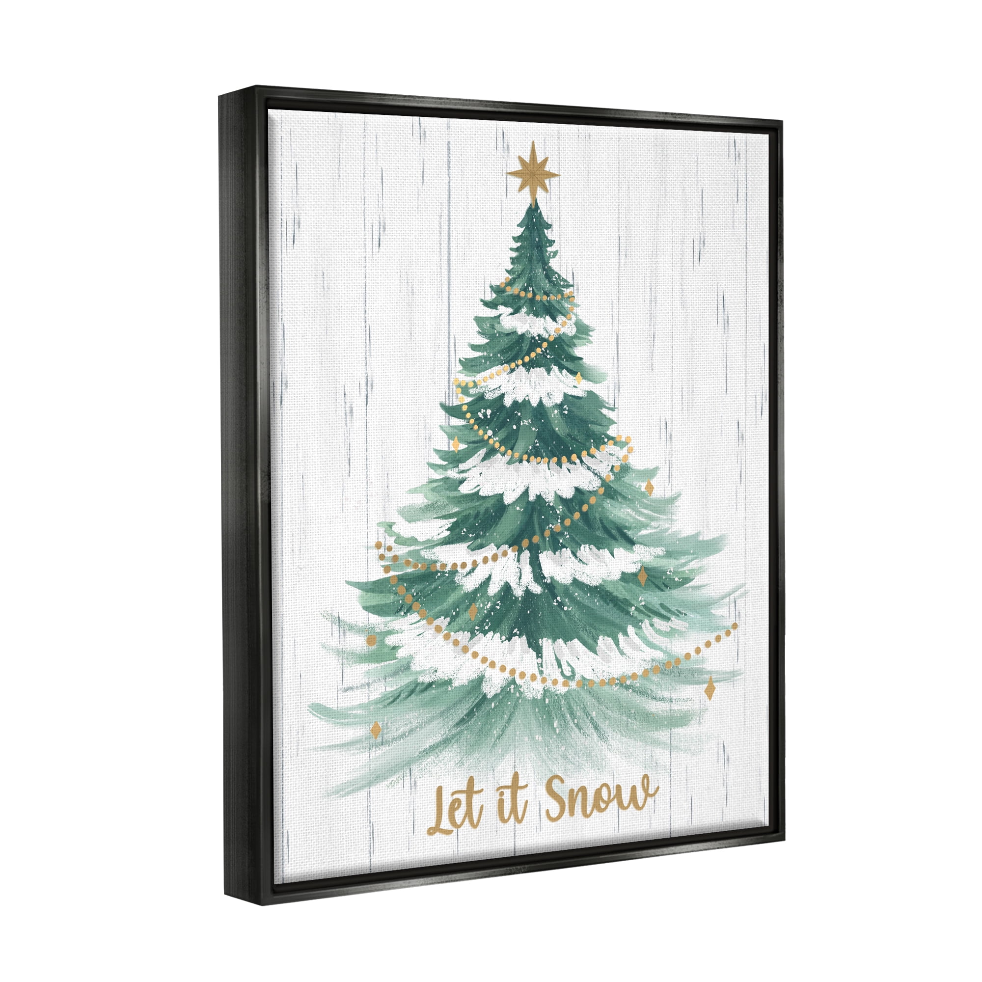 Stupell Industries Let it Snow Rustic Tree Holiday Painting Black Floater Framed Canvas Art Print Wall Art, 25 x 31