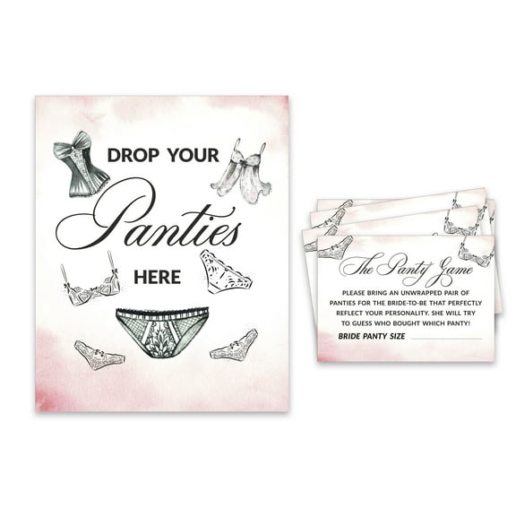 Inkdotpot Girls Night Out Bachelorette Party Panty Game Lingerie Shower Bridal Shower Game 1 Sign 30 Size CardsWhite