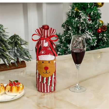 

YehailoChristmas Wine Bottle Cover Wine Bottle Gift Bags Santa Snowman Wine Bottle Covers With Drawstring Dress Sweater For Christmas New Year Clearance!Kitchen Bottle Cover