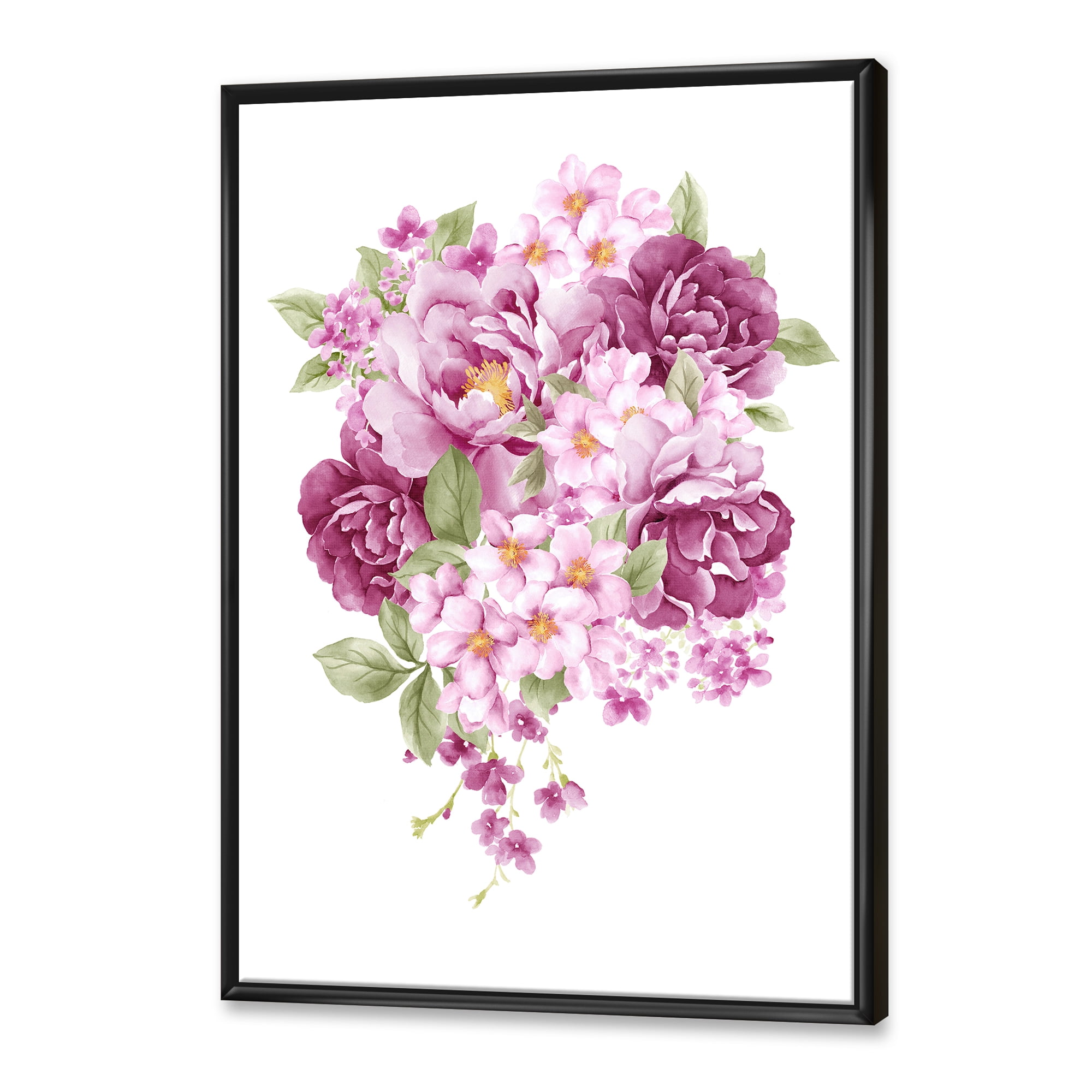 Designart 'Bouquet Of Pink Retro Flowers' Traditional Framed Canvas Wall Art Print