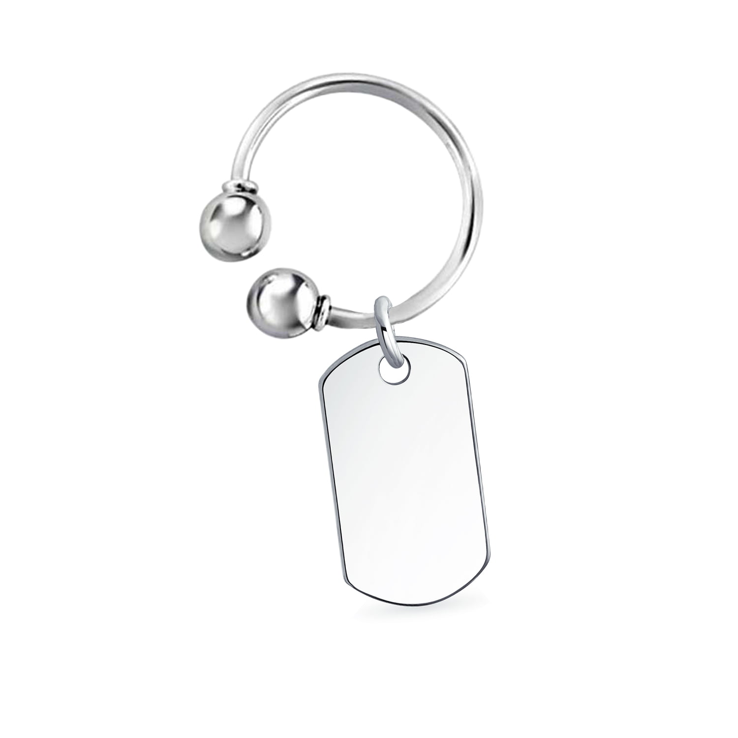 32mm Sterling Silver Keychain Horseshoe Type Key Ring with Engraveable Disk  Tag for Men and Women