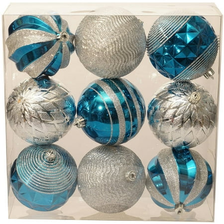 holiday time christmas ornaments traditional 100mm shatterproof set of 9 teal gem silver - Teal And Silver Christmas Decorations holiday time christmas ornaments traditional 100mm shatterproof set of 9 teal gem silver - Teal And Silver Christmas Decorations