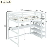 Euroco Wood Twin Loft Bed with Desk and Shelves, White