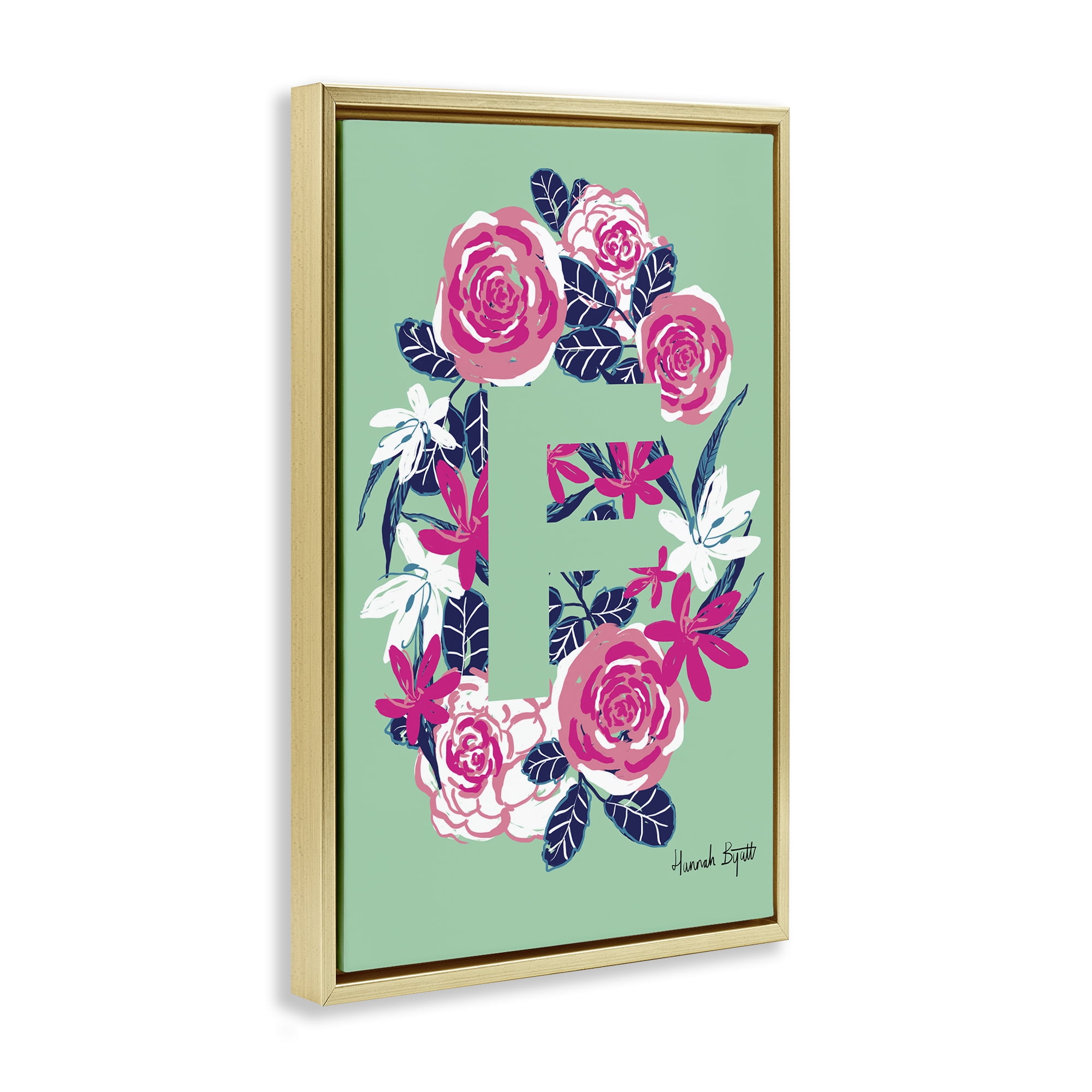 Stupell Industries Floral Bloom Letter F Botanical & Floral Painting Gold Floater Framed Art Print Wall Art, 21 x 31