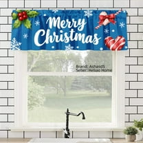 AshasdS Merry Christmas Polyester Window Valance Curtain with Snowflakes and Candy Cane Design for Home Kitchen Living Room Bedroom Bathroom Decor 54x18 inch