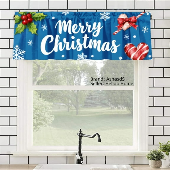 AshasdS Merry Christmas Polyester Window Valance Curtain with Snowflakes and Candy Cane Design for Home Kitchen Living Room Bedroom Bathroom Decor 54x18 inch