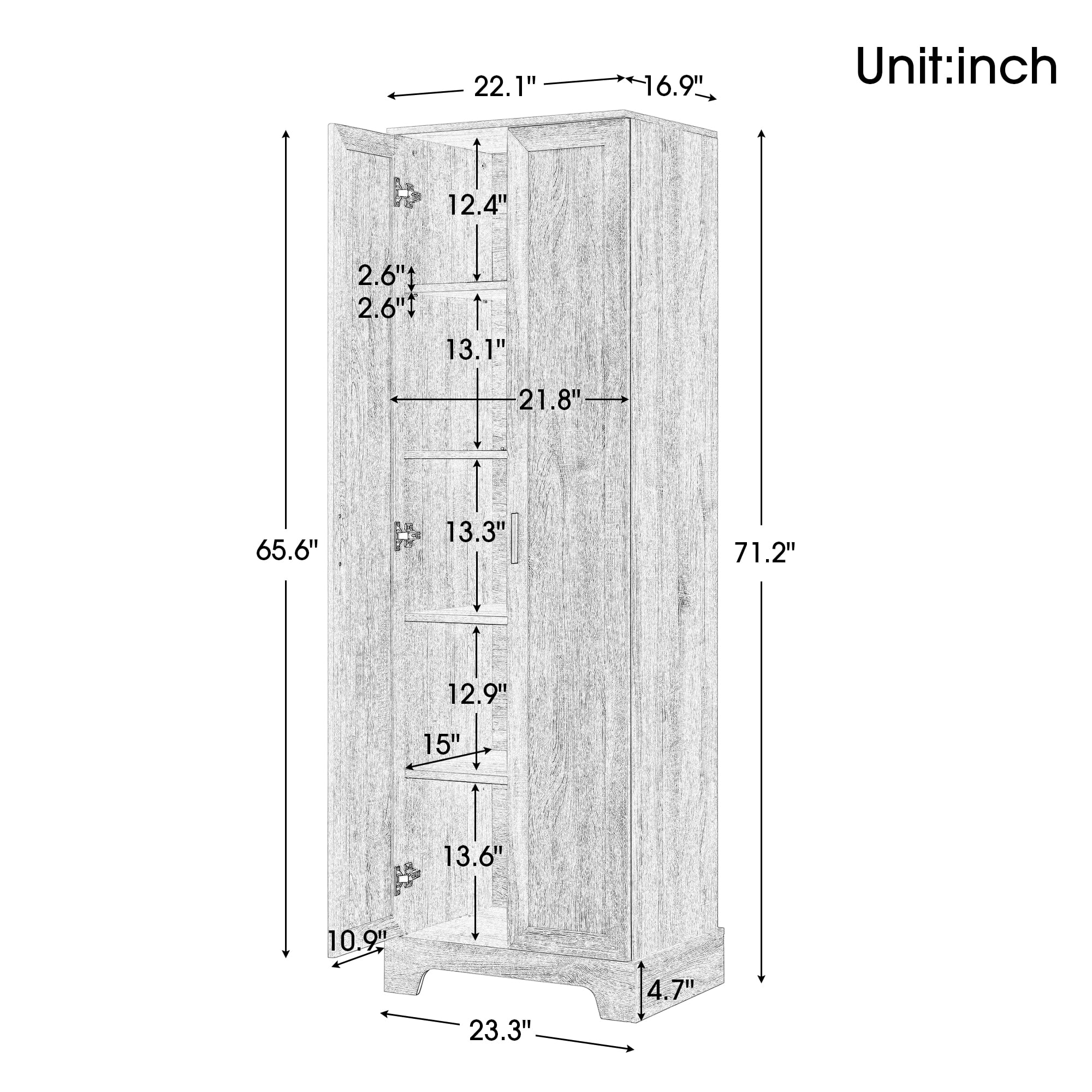 Alvantor 70" Storage Cabinet with Adjustable Shelf, Freestanding Wooden Bathroom Cabinet for Bathroom Living Room Brown