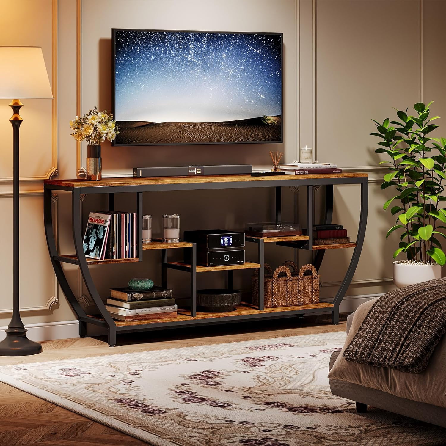 Tribesigns  Entertainment Center with Storage Shelves, 70.9 Inch TV Stand for Television up to 80 Inches for Living Room,Rustic Brown