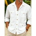 thumbnail image 3 of Men'S Four-Pocket Long Sleeve Guayabera Shirt, Pintuck Detail, Relaxed Fit White L, 3 of 4