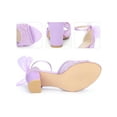 thumbnail image 3 of BLISSFUL STEP Women's Chunky Heel Sandals Open Toe Ankle Strap Lace Bow Heels Purple 7, 3 of 6