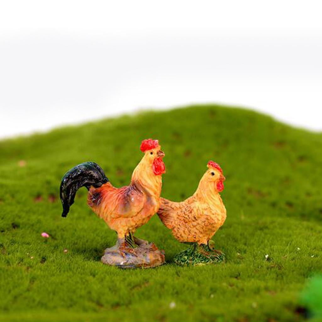 Mini Farmland Rooster Figurines Hen Statue Gift for Farm Owners Chicken Fans 