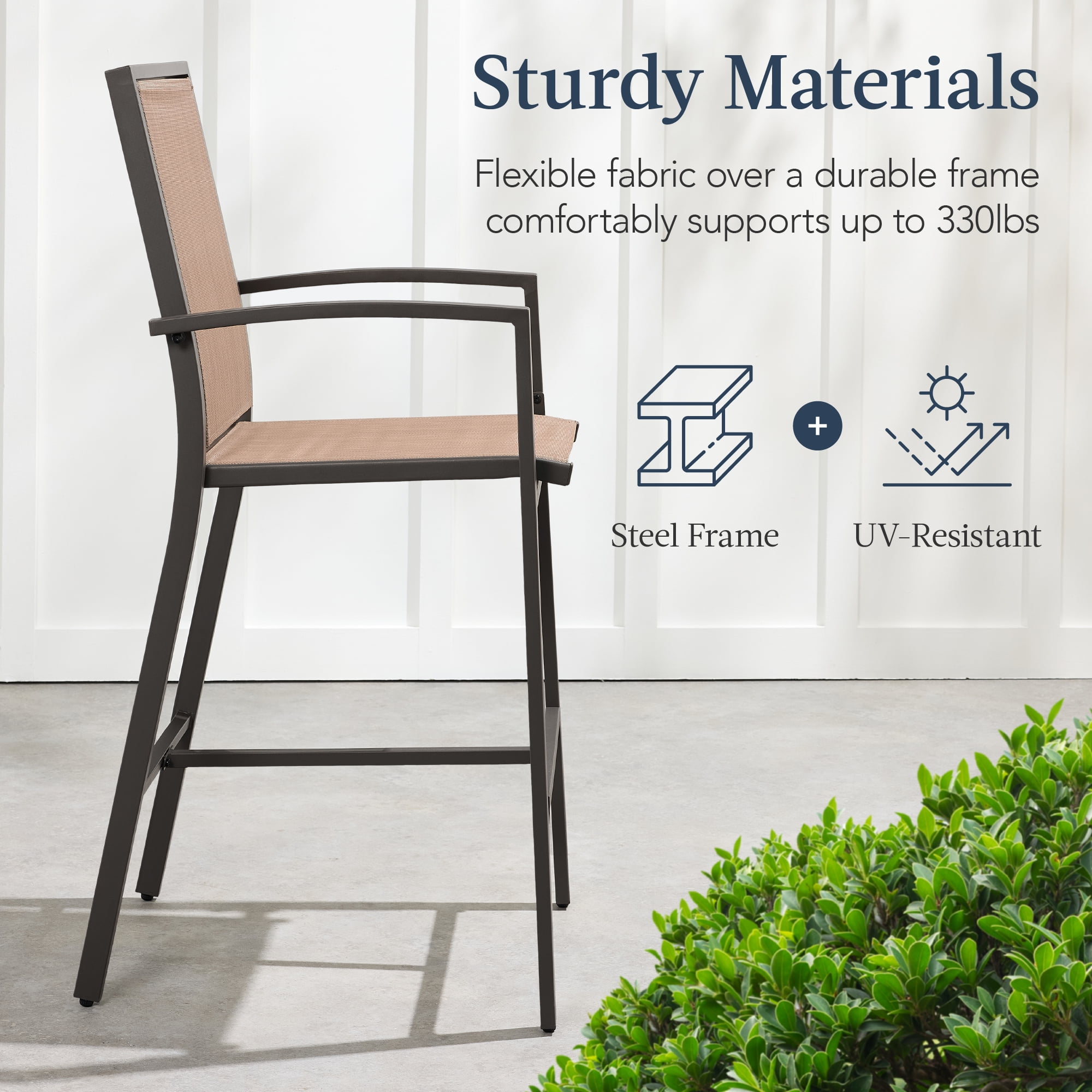 Best Choice Products Outdoor Barstools Set of 2, Bar Height Patio Chairs w/ All-Weather Mesh - Brown/Light Brown