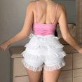 thumbnail image 4 of Women Sexy Ruffle Shorts With Bow Soild Color Party Mini Shorts Short Skirt Low Waist Layered Shorts, 4 of 7