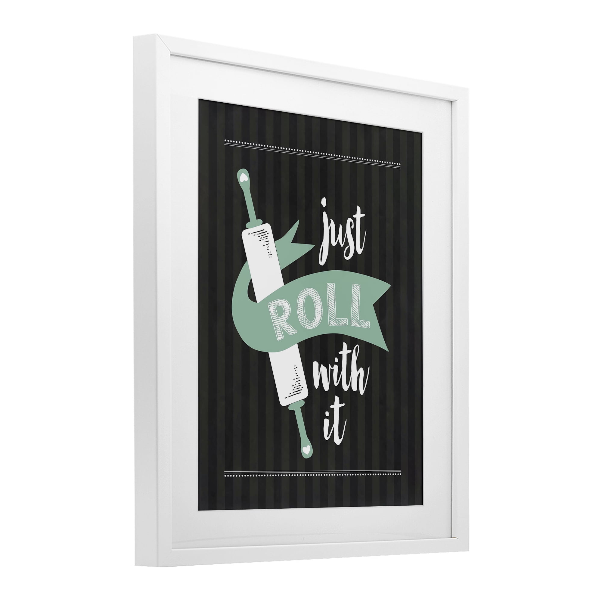 Roll With It Black & Green White Framed Print Under Glass, design by Lettered and Lined