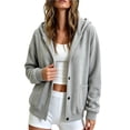 thumbnail image 3 of Women Notch Lapel Button Hooded Sevevn Cardigan Long Sleeve Dual Side Pocket Loose Fit Casual Sweatshirt Jacket, 3 of 6