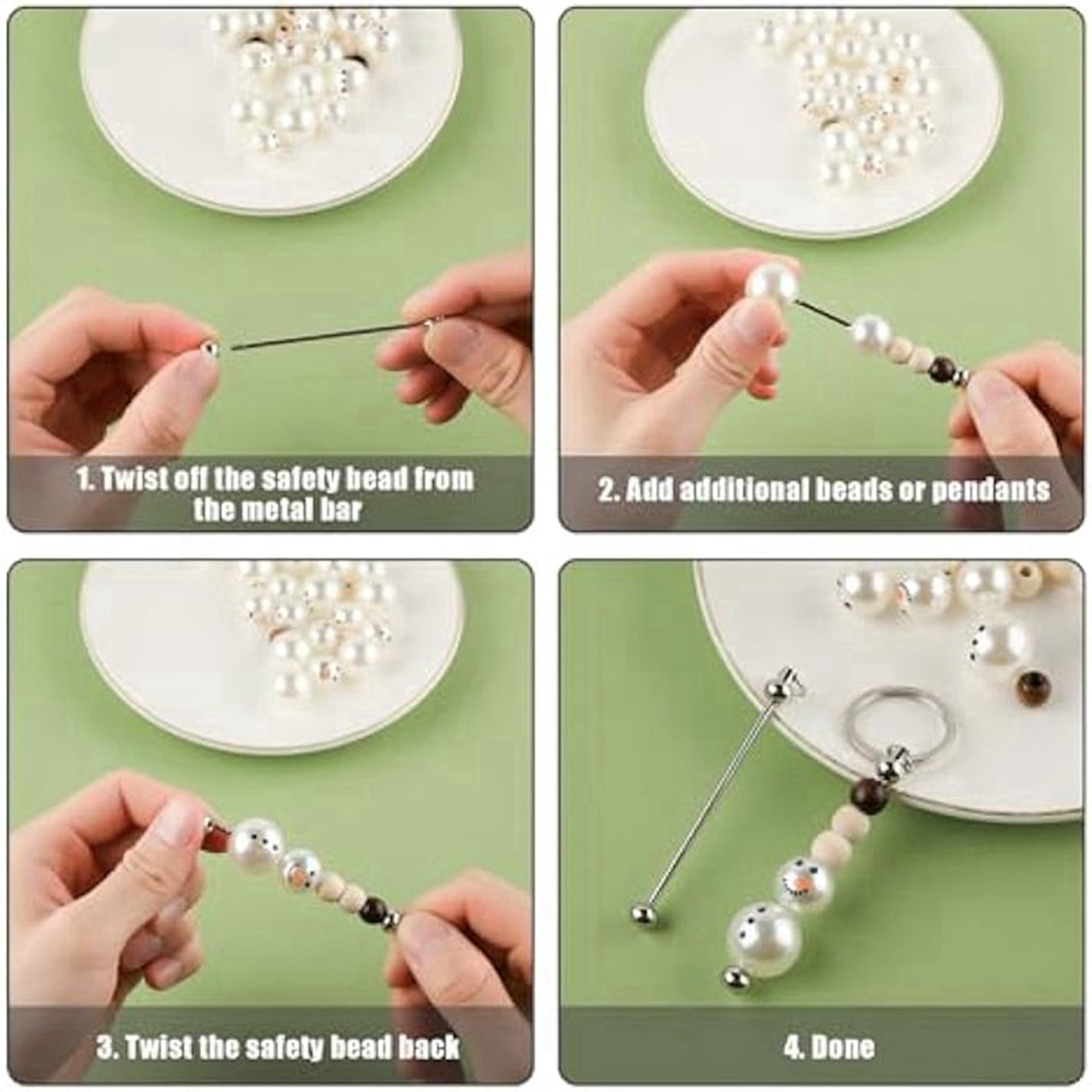 100Pcs Blank Beadable Keychain Bars,Metal DIY Bead Keychain Bar Charms Eady Detachable Key Chain Making Accessories