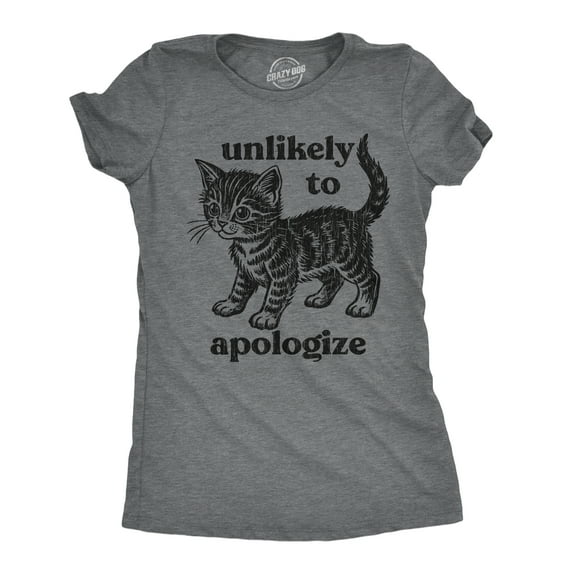 Womens Funny T Shirts Unlikely to Apologize Sarcastic Kitten Graphic Novelty Tee for Ladies Womens Graphic Tees