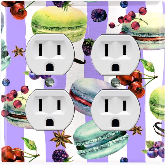 Metal Light Switch Plate Cover Macaron Fruits and Spices Dessert Stripes CAK025