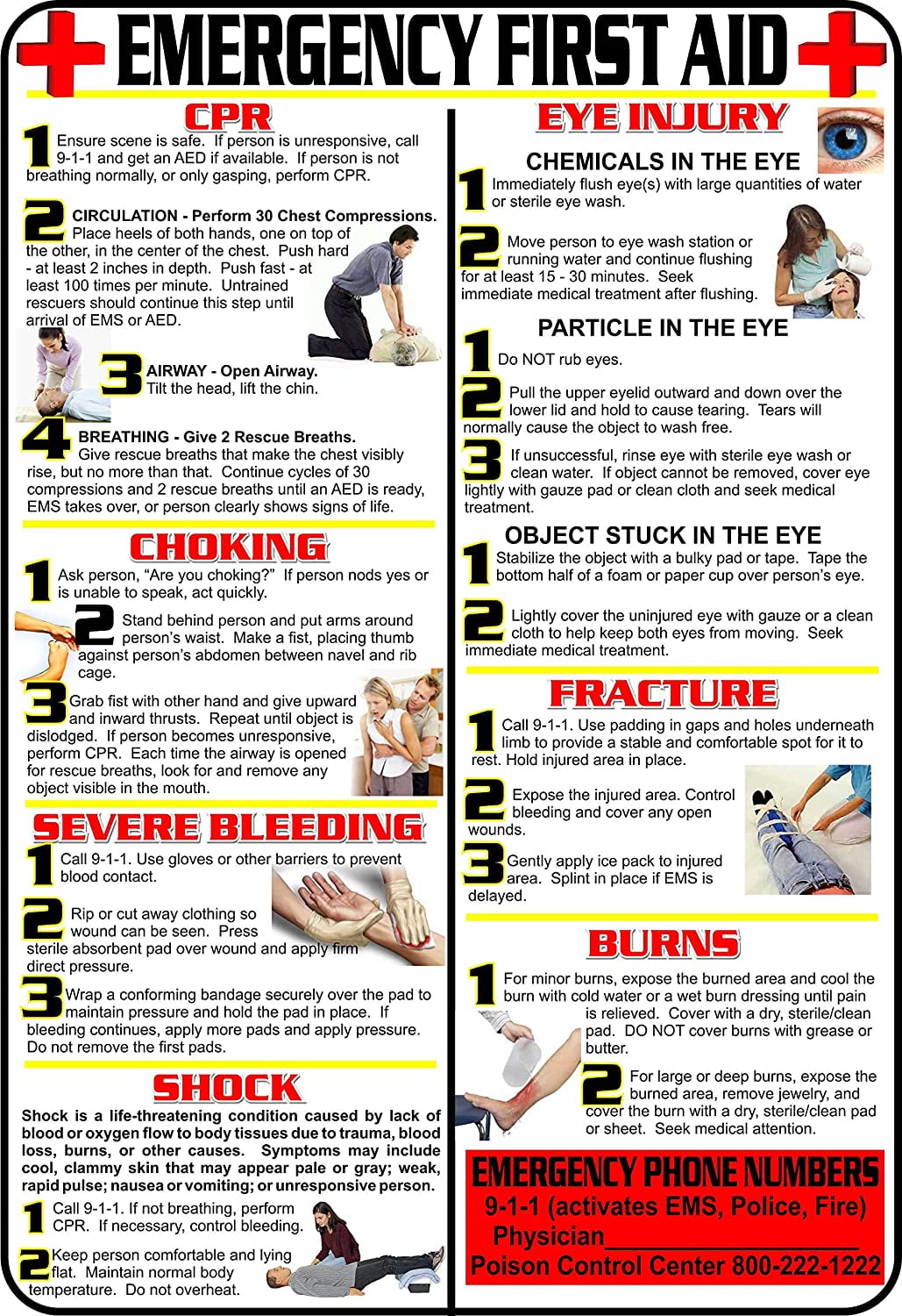 17 x 22 in - LAMINATED Poisoning & Burns First Aid Chart/Poster Choking Infant & Child CPR 