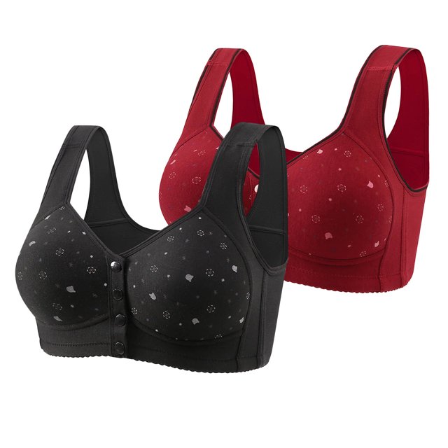 Tumotour 2Pc Front Closure Bras for Women Seamless Wireless Comfort Supportive Everyday Bras Full Coverage Printed Lifting Bras Convenient Snap Closing Bra Push Up Bras for Yoga Daily Workout Lounging