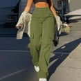 thumbnail image 2 of Gvdentm Women High Waisted Cargo Pants Baggy Wide Leg Casual Pants 4 Pockets Combat Military Trousers Green,L, 2 of 5
