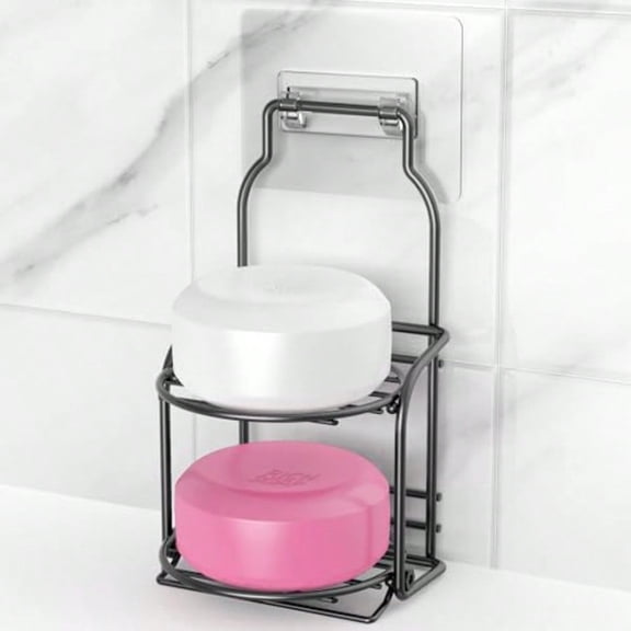 2-Tier Shower Soap Shampoo Bar Holder Self Adhesive and Freestanding Draining Soap Dish Caddy for Bathroom Kitchen Wall Accesories Apartment Essentials Decor