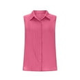 thumbnail image 4 of LADIGASU Women's Summer Solid Color Lapel Sleevless Loose Button Cardigan Shirt, 4 of 7
