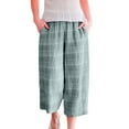 thumbnail image 3 of Wide Leg Pants Woman Loose Fit Plaid Lightweight Washable Soft Fabric Capris Trousers Light Green Casual Lounge Pant L, 3 of 7