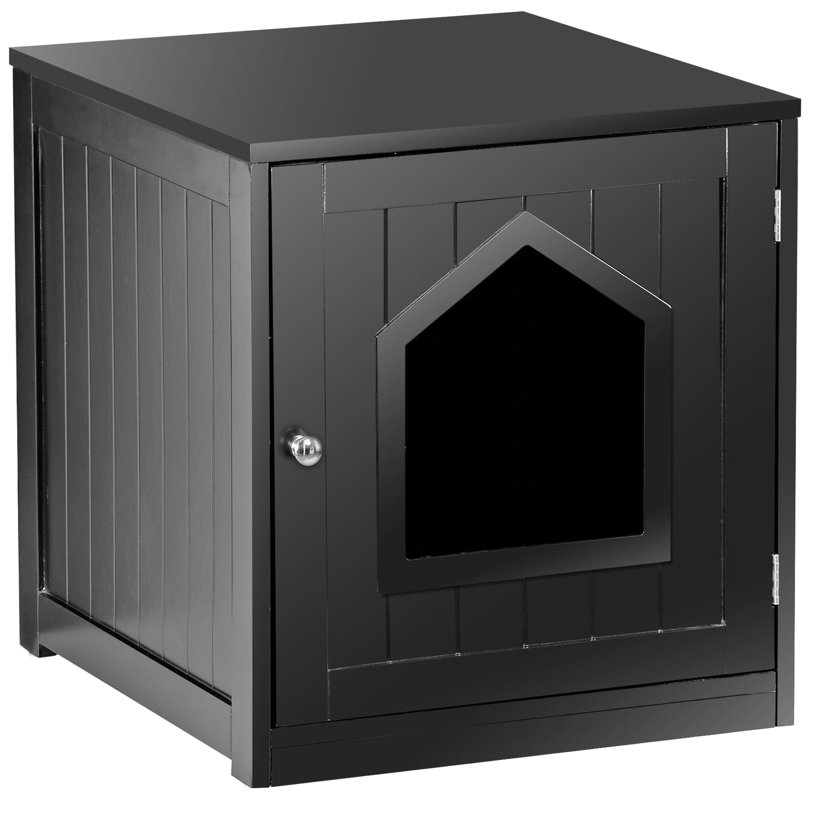 LINJH Enclosed Cat Litter Box Furniture House with Table Hidden Room, Black