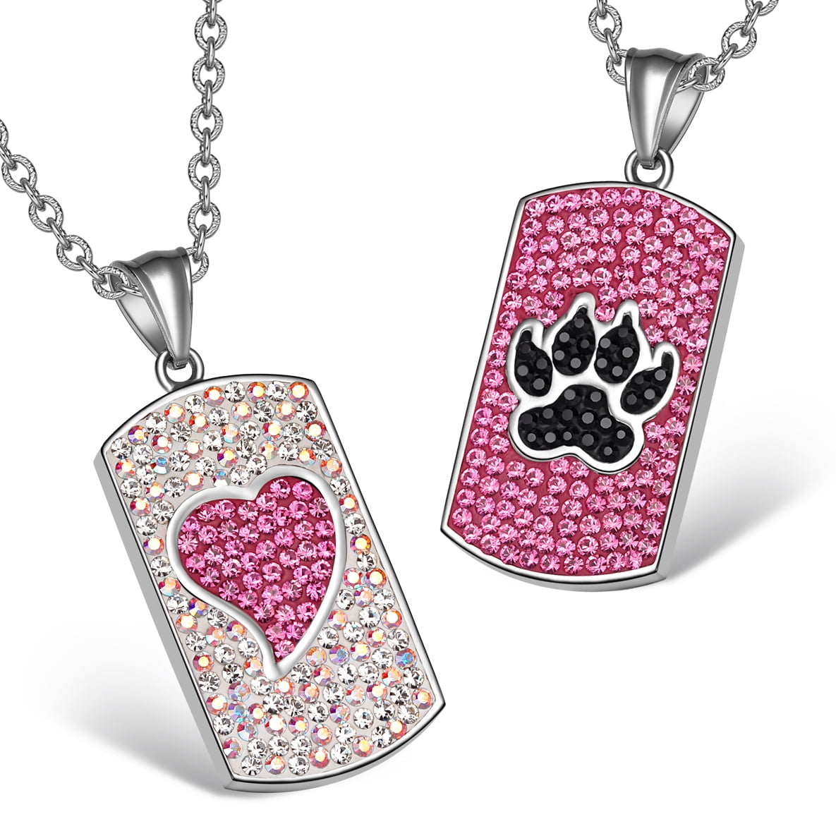 Bestamulets Heart And Wolf Paw Austrian Crystal Love Couples Best Friends Dog Rainbow White Pink Black Necklaces Walmart Com Walmart Com