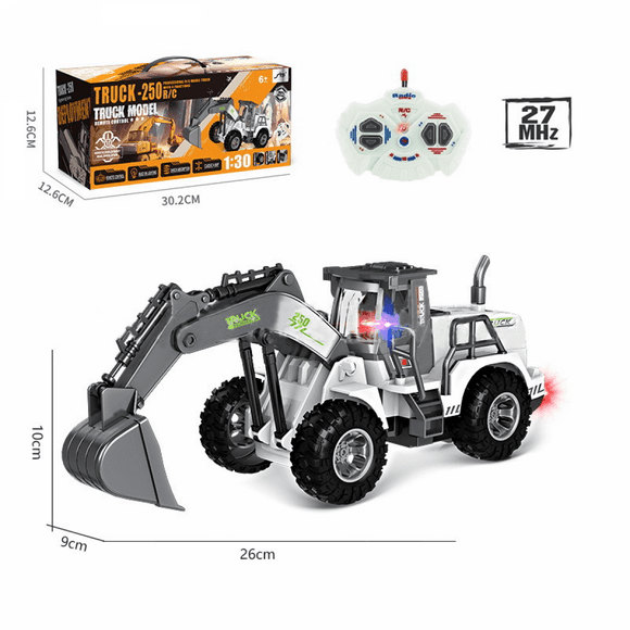 RC Excavator Construction Trucks for Kids, 1/30 Scale Remote Control Car with Lights for Boys Girls Outdoor Play Toys & Christmas Gifts