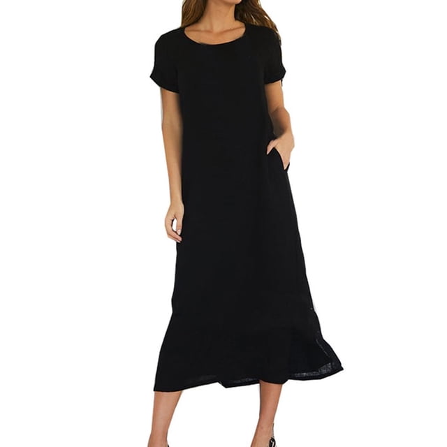 Liquidation 2025! Grrvtrz Nouvelle Robe Longue Décontractée d'Été en Coton et Lin pour Femmes, Couleur Unie, Fendue, Ample, Ligne A, Robe d'Été