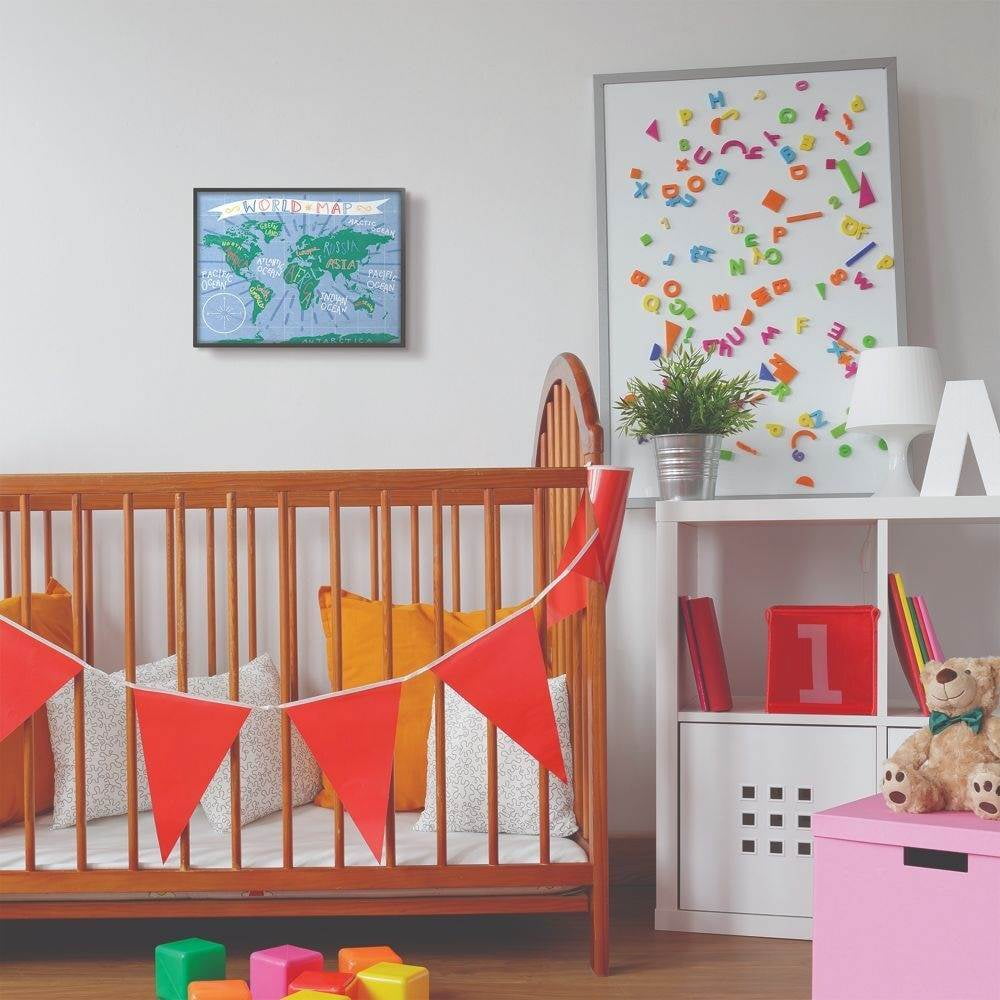The Kids Room by Stupell Kids World Map Colorful Nursery Design Framed Giclee Texturized Art by Daphne Polselli