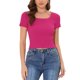 thumbnail image 1 of Allegra K Women's Short Sleeve Slim Crewneck Casual Basic Solid Cropped Knit Pullover Top Rosa Roja L, 1 of 6