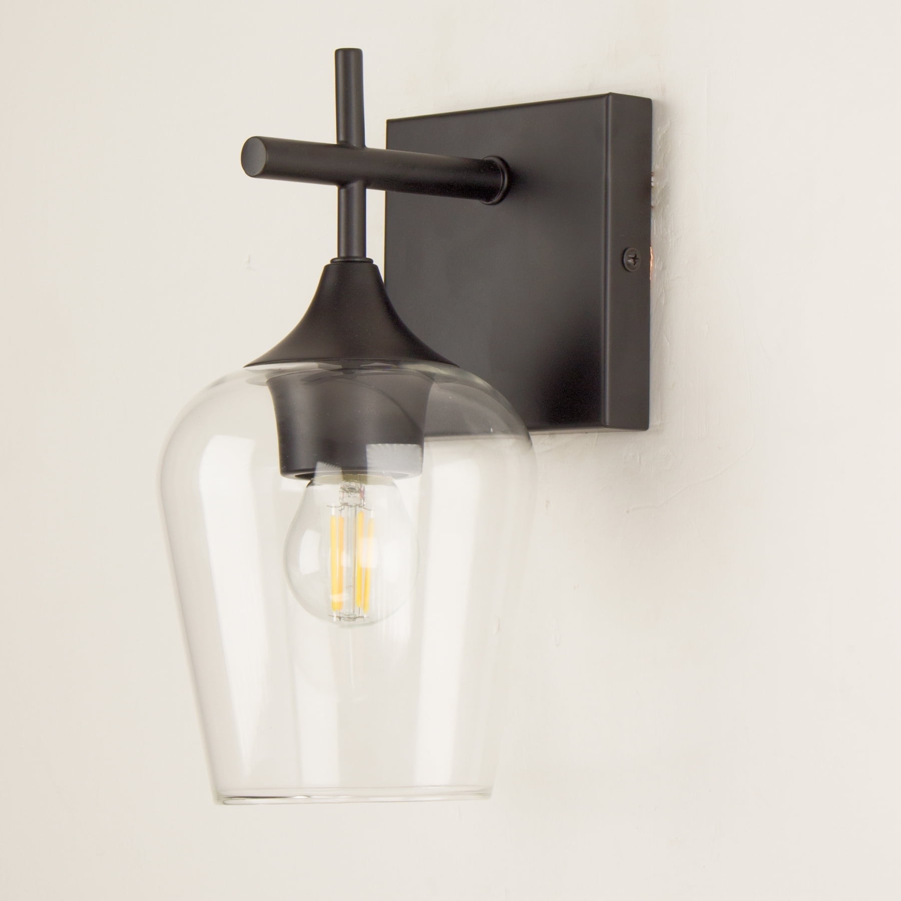 Homechoose Bathroom Light Fixtures, 1-Light Matte Black Dimmable Incandescent Corded Electric Vanity Lights with Clear Glass Globe