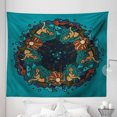 thumbnail image 1 of Mermaid Tapestry, Marine Theme Circle of Mermaids Illustration Vintage Style Ornamental Pattern, Fabric Wall Hanging Decor for Bedroom Living Room Dorm, 5 Sizes, Teal Red Cream, by Ambesonne, 1 of 1