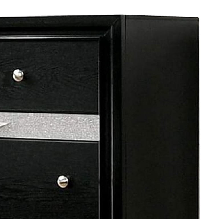 Dresser with Silver Trim Accent and 2 Jewelry Drawer, Black Dresser with Silver Trim Accent and 2 Jewelry Drawer, Black