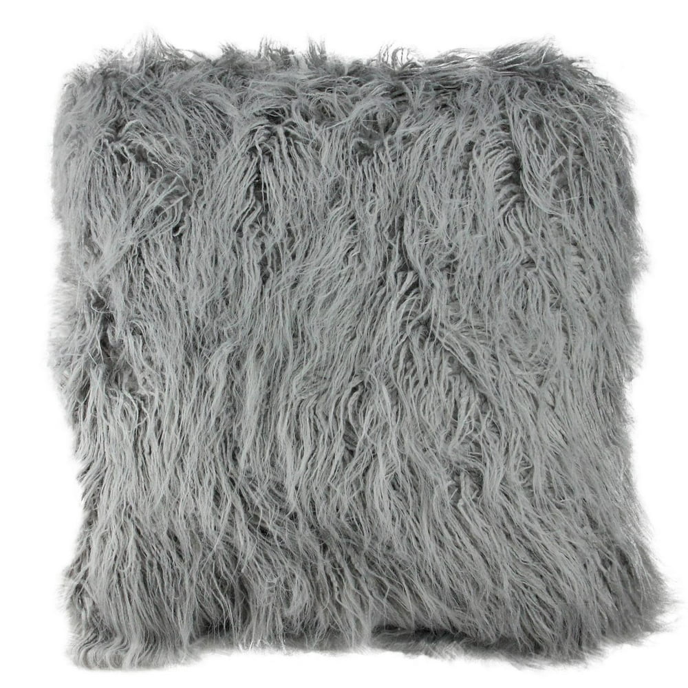 18" Extravagant Cloud Gray Faux Fur Super Soft Decorative Throw Pillow