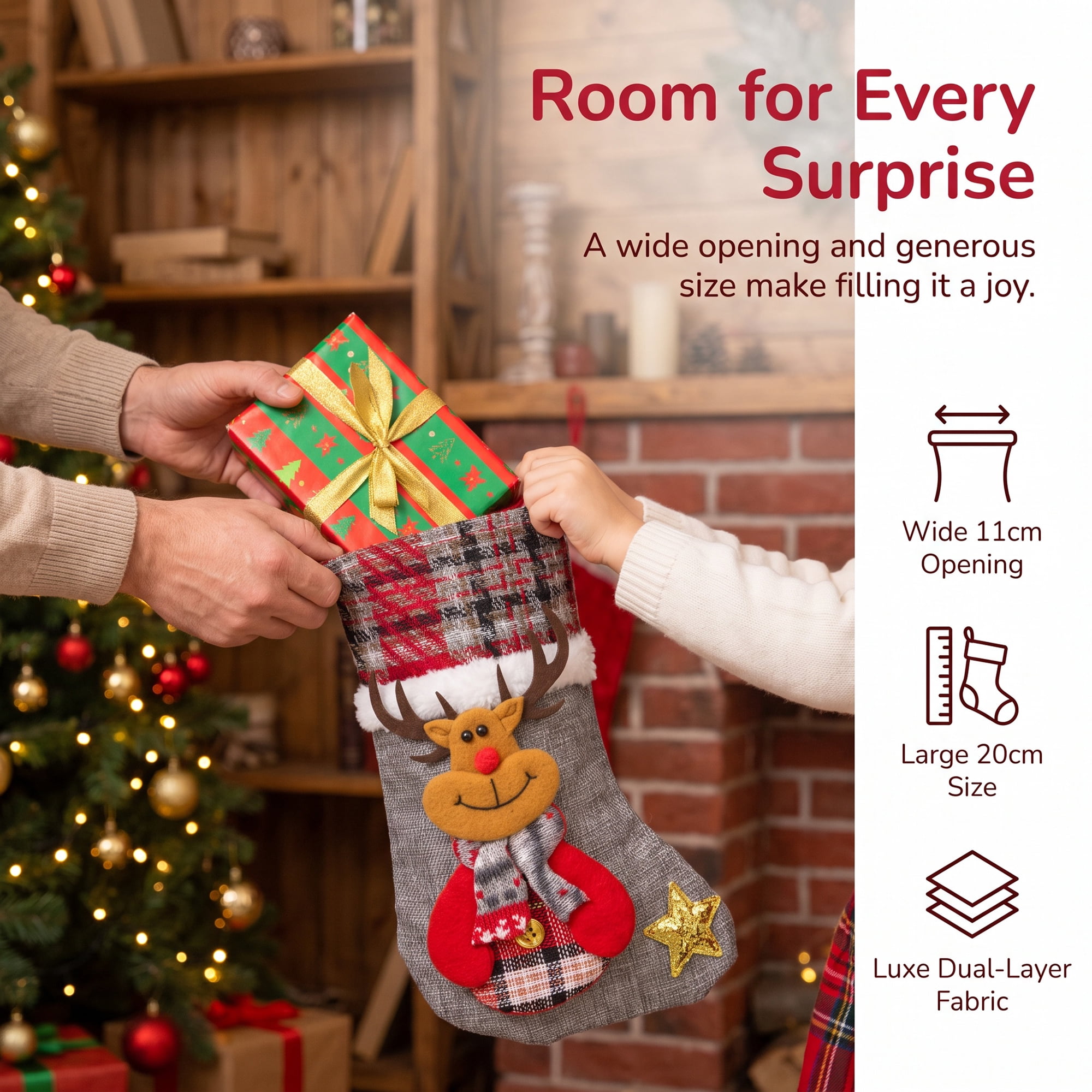Unique Bargains Novelty Cartoon Christmas Stockings Assorted Garland Accents Gray Deer 8"