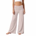 thumbnail image 4 of Yoga Pants Girls Fold Over Low Rise Wide Leg Yoga Pants Loose Summer Lounge Pants Beige Girls Pants Size 5-14 Years, 4 of 6