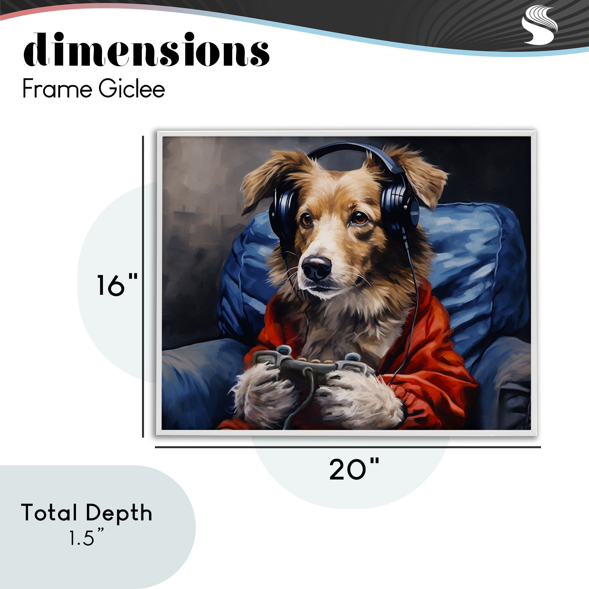Game Master Dog White Framed Giclee Art, design by Shawna Stewart