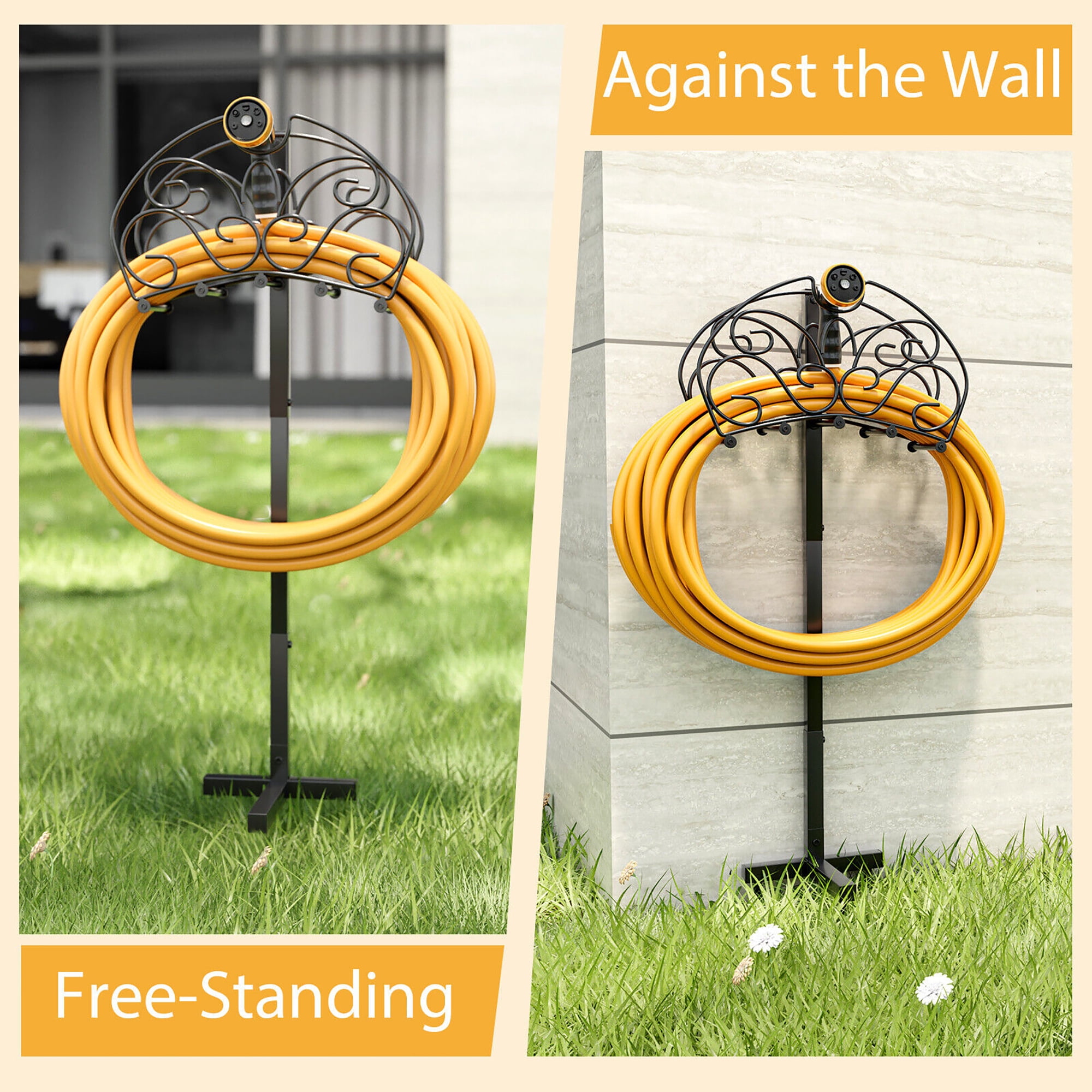 Gymax Garden Hose Holder Freestanding Water Hose Stand Detachable Metal Hose Holder