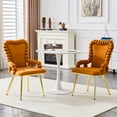 thumbnail image 2 of Set of 2 Orange Puffy Bubble Chair Ball Chain Chair Velvet Dining Chairs with Gold Legs, Upholstered Accent Chairs with Armrests for Dining Room & Kitchen, 2 of 9
