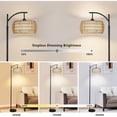 thumbnail image 6 of Black Arc Floor Lamp with Remote Control Dimmable LED Bulb 3 Color Temperatures Rattan Fabric Double Drum Shade Boho Farmhouse Tall Standing Lamp for Living Room Bedroom, 6 of 9