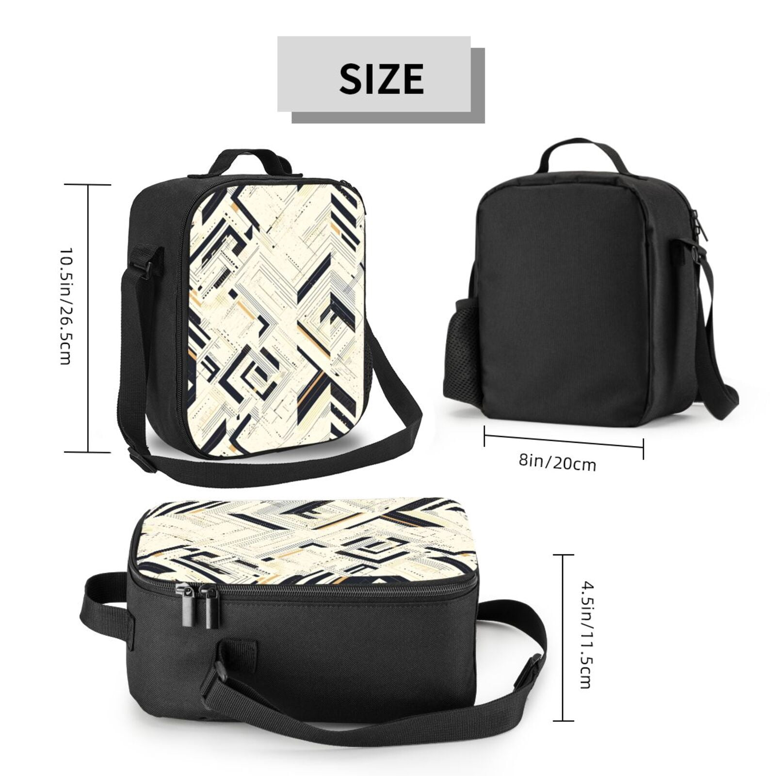 Thermal Insulation One Shoulder Portable Bento Bag Can Be Reused 8×10.5in For Carrying Drinks Bento Box Fruit Snacks Darkorchid Geometric Lines Hand-Drawn Sketch_3