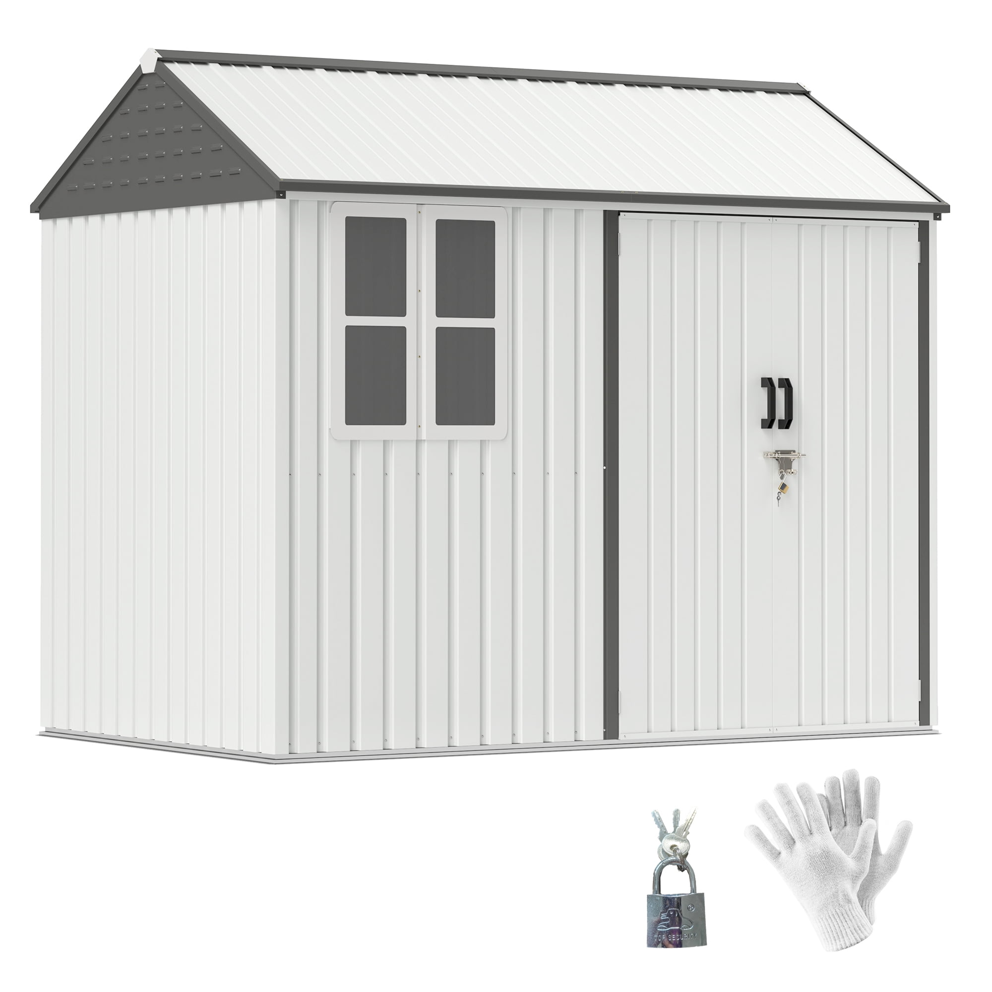 Outsunny 8' x 6' Outdoor Storage Shed, Extra Large Metal Garden Shed with Lockable Doors, Cottage Style 4-Pane Window & Vents, White